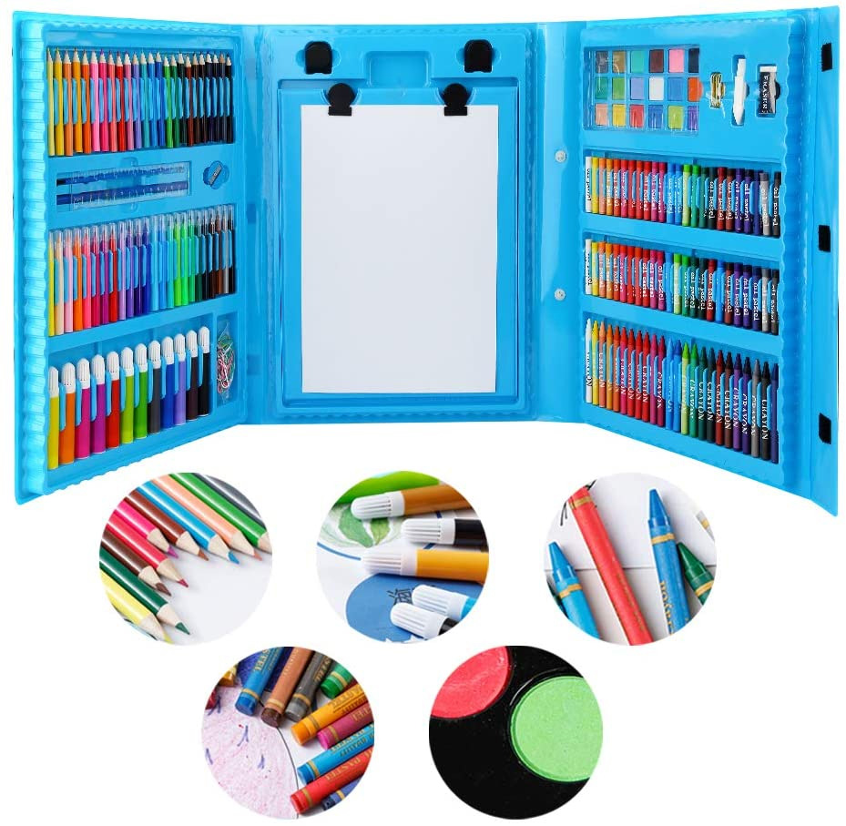 H & B Kit de suministros de arte de 208 piezas para pintar y dibujar,  estuche de arte para niños, caja de arte portátil, pasteles al óleo,  crayones